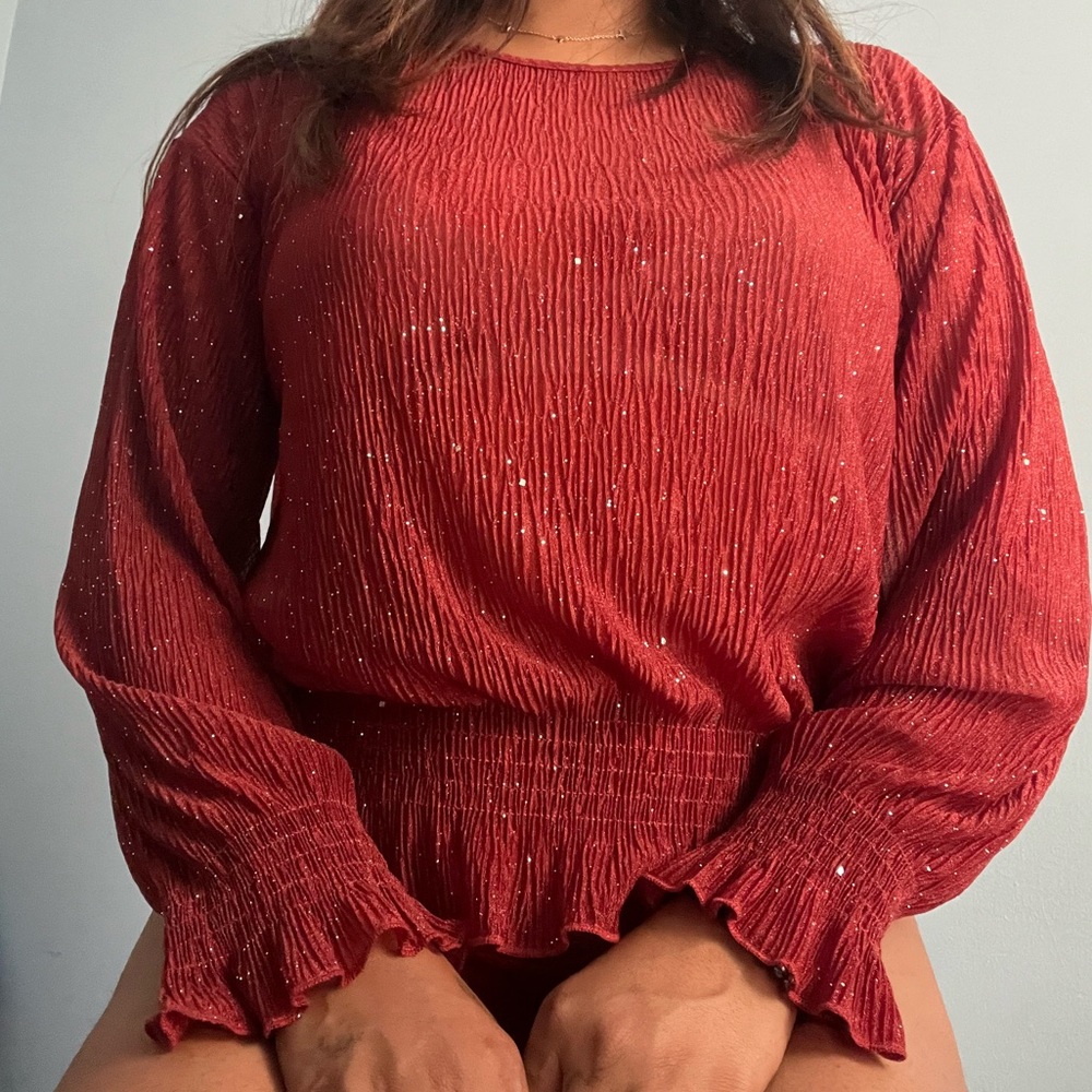 Elegant Red Long Sleeve Women's Top